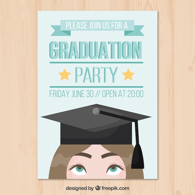 Party leaflet template of happy student with graduation cap