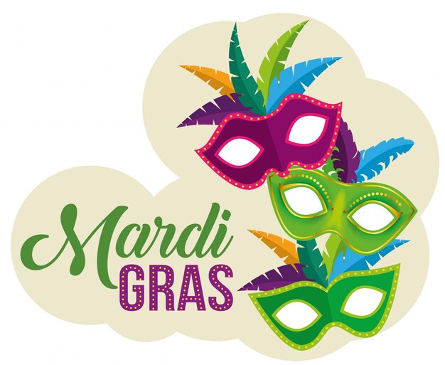 Party masks with mardi gras celebration