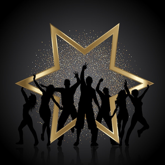 Free vector party people with gold glitter and star