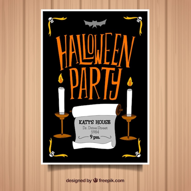 Free vector party poster d halloween with candles