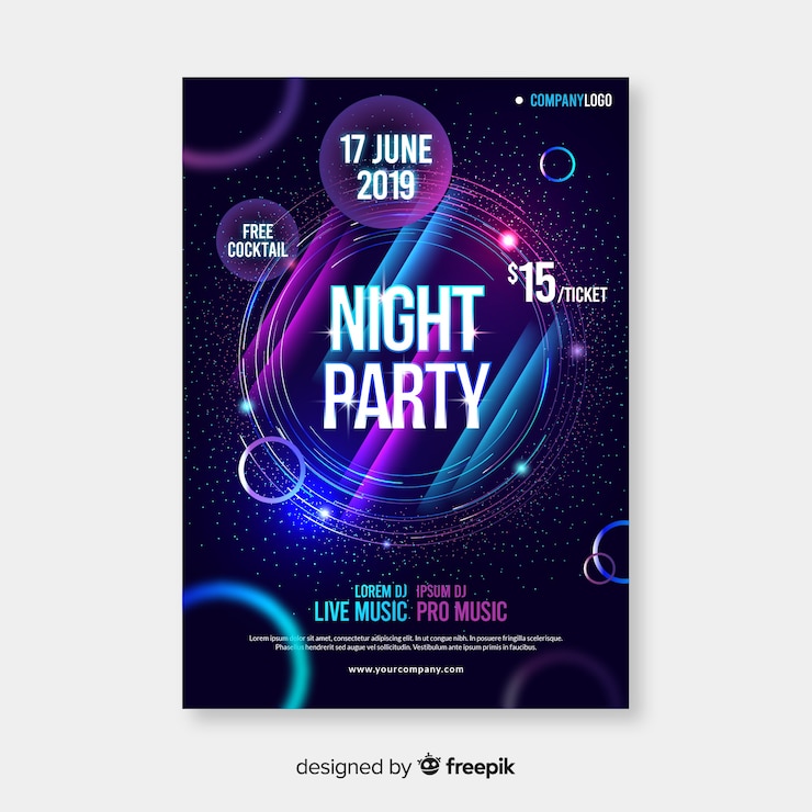 Free Vector party poster template with abstract shapes