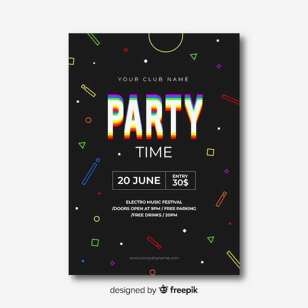 Free vector party poster template with abstract shapes