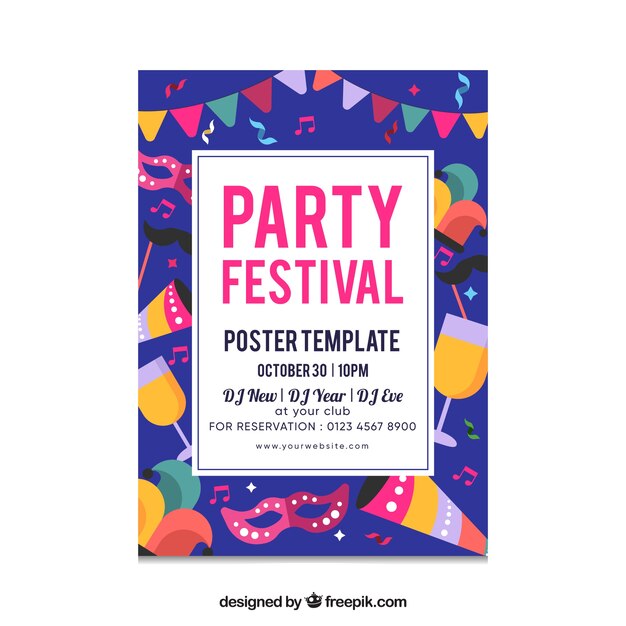 Party poster template with flat design