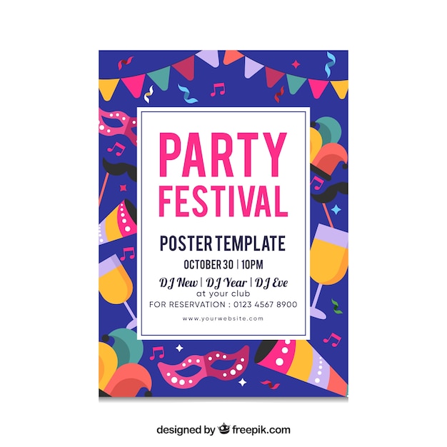 Party poster template with flat design