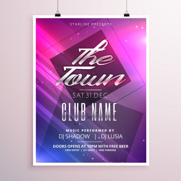 Colorato party music poster modello volantino con striature di luce