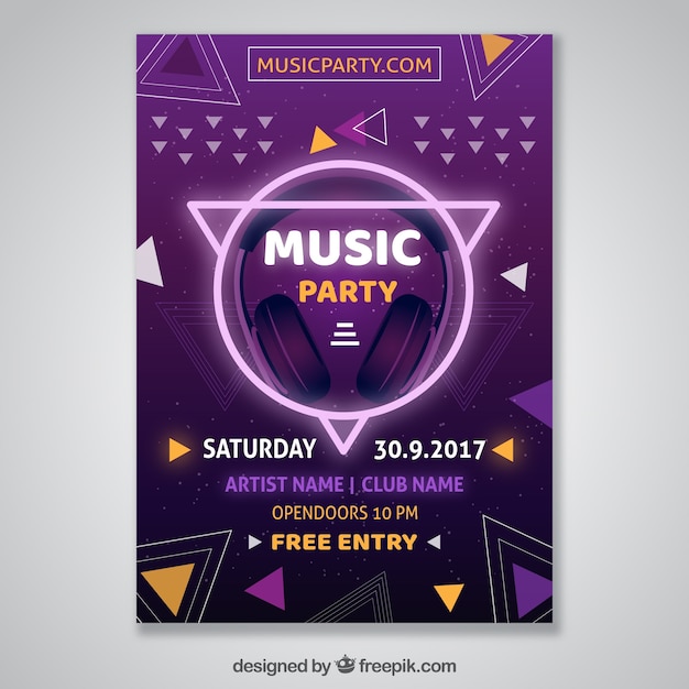 Free vector party poster with circle and triangles