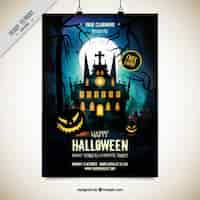 Vettore gratuito partito poster con un castello incantato per halloween