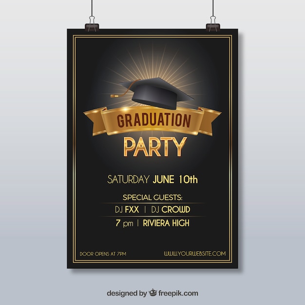 Free vector party poster with graduation cap