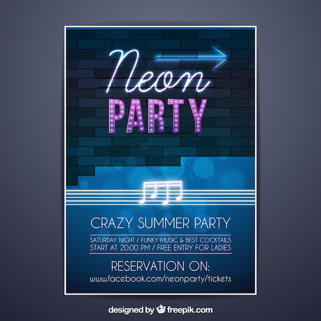 Vettore gratuito poster da party con stile leggero in neon