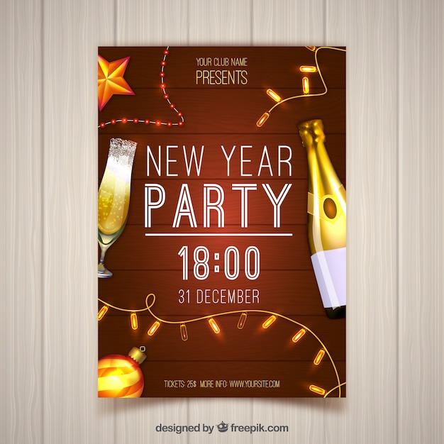 Party poster with realistic champagne bottle