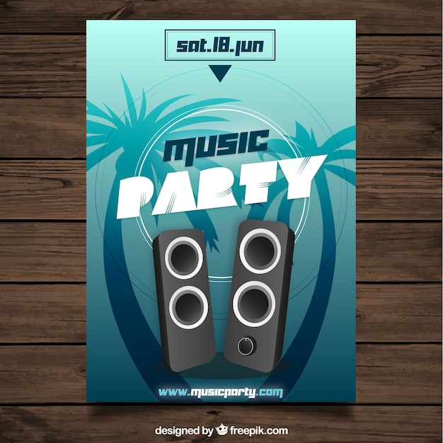 Free vector party poster with speakers and palm trees