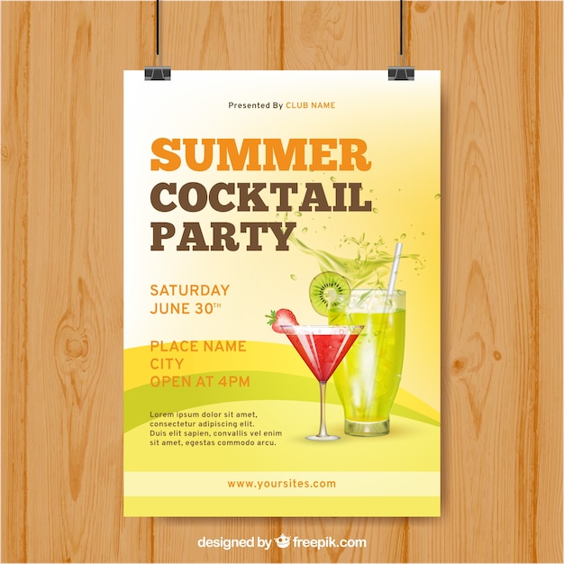 Free vector party poster with summer drinks