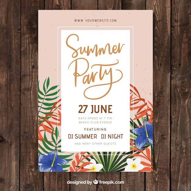 Free vector party poster with summer plants