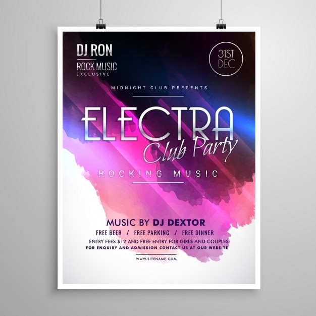 Free vector party poster with watercolors