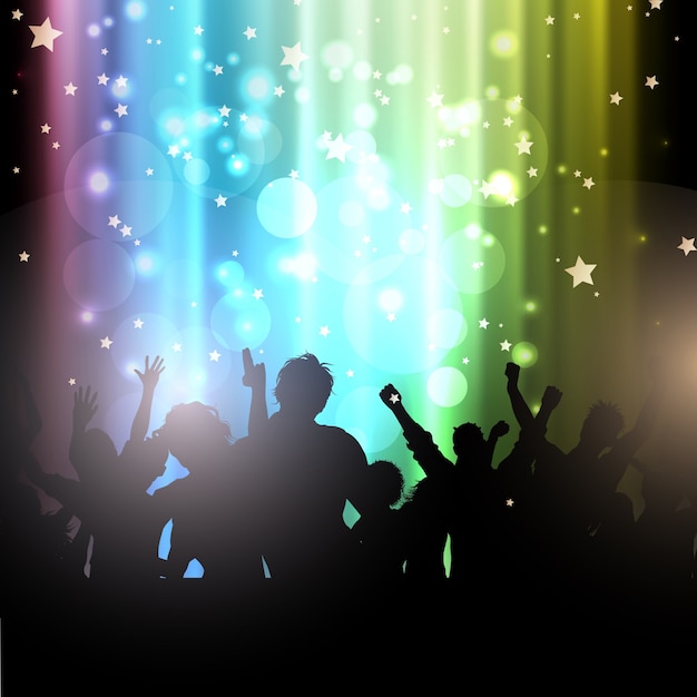 Party silhouettes on a colorful background with lights