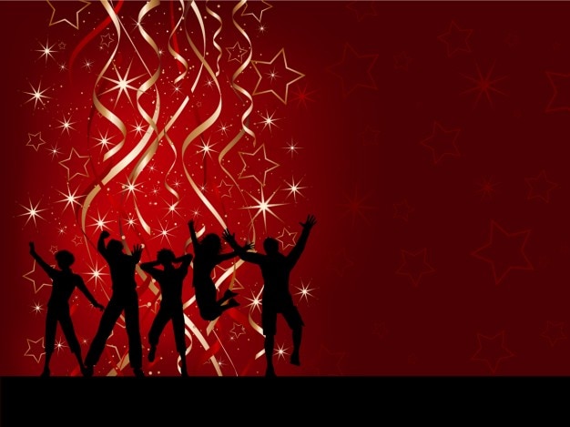 Free vector party silhouettes on red christmas background