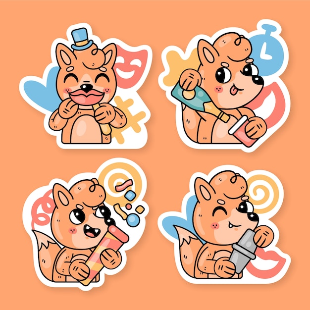 Free vector party stickers collection with fred the fox