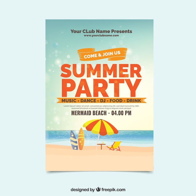 Party summer flyer with parasol on the beach