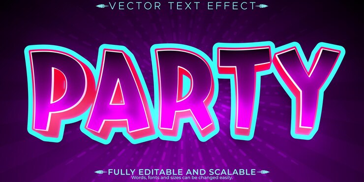 Free Vector party text effect editable music and disco customizable font style