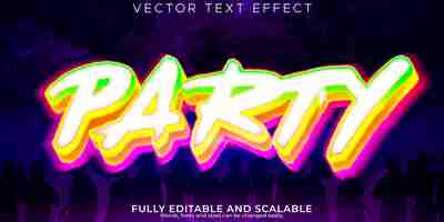 Vettore gratuito effetto di testo per feste modificabile al neon e stile di testo colorato