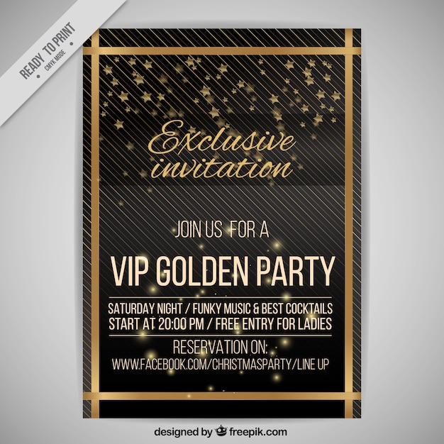 Free vector party vip poster with golden lines