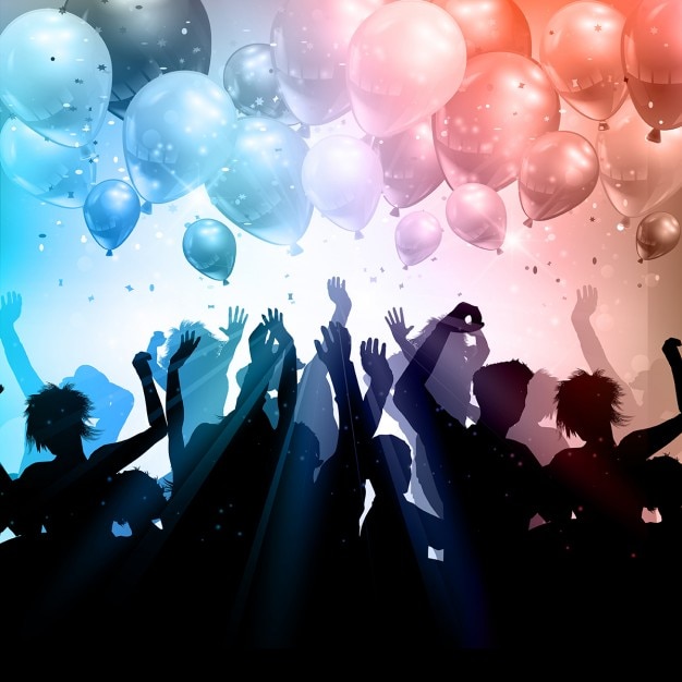 Party with balloons and silhouettes