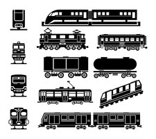 Passenger and public rail city transport black icon  set.  transportation and wagon, passenger transport, urban tramway