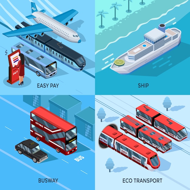 Free vector passenger transport isometric 2x2 design concept