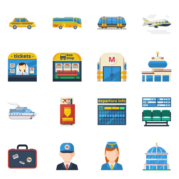 passenger transportation flat icons 