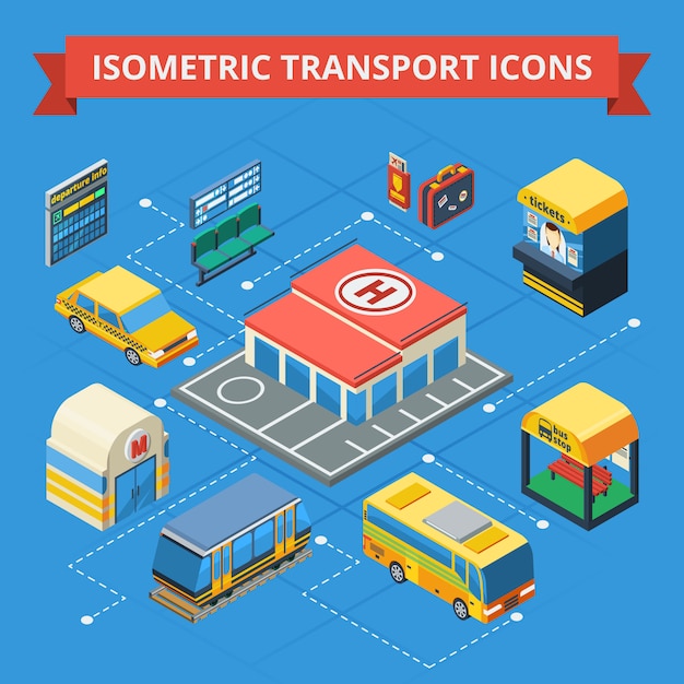 Free vector passenger transportation isometric flowchart