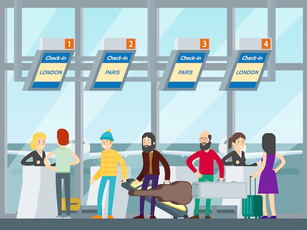 Free vector passengers in airport concept