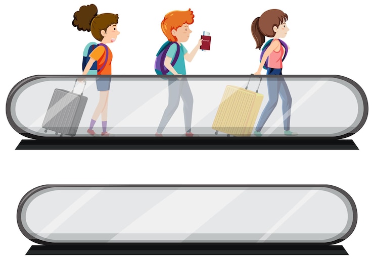 मुफ़्त वेक्टर passengers on moving walkway and empty moving walkway