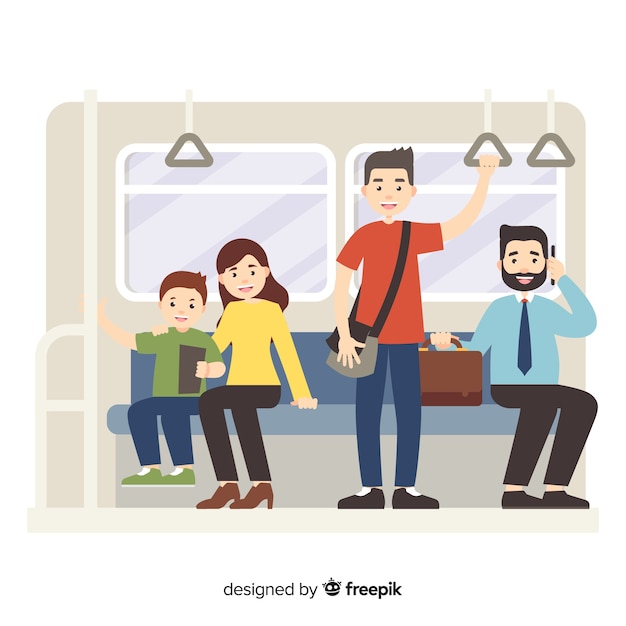 Free vector passengers using the subway flat style