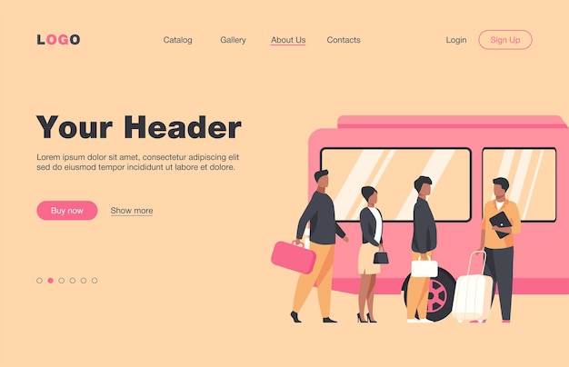 Free vector passengers waiting for bus in city. queue, town, road flat  landing page. public transport and urban lifestyle concept for banner, website design or landing web page