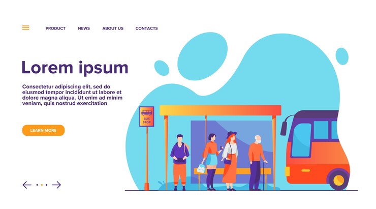 Free Vector passengers waiting for public transport at bus stop
