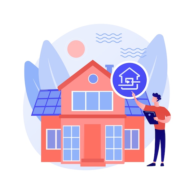 Vettore gratuito illustrazione di vettore di concetto astratto casa passiva. standard della casa passiva, efficienza del riscaldamento, riduzione dell'impronta ecologica, tecnologia di risparmio energetico, metafora astratta della casa sostenibile.