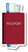 Vettore gratuito passaporto con adesivo cartone animato biglietti