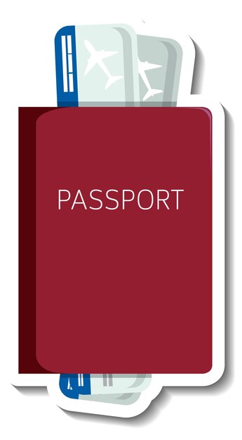 Passport with tickets cartoon sticker