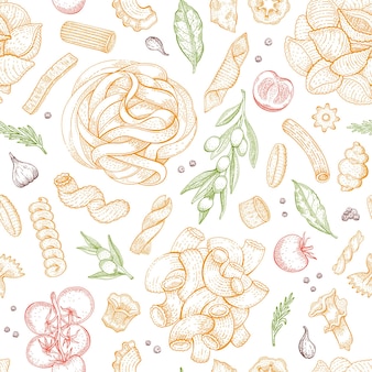 Pasta pattern italian vector food seamless background