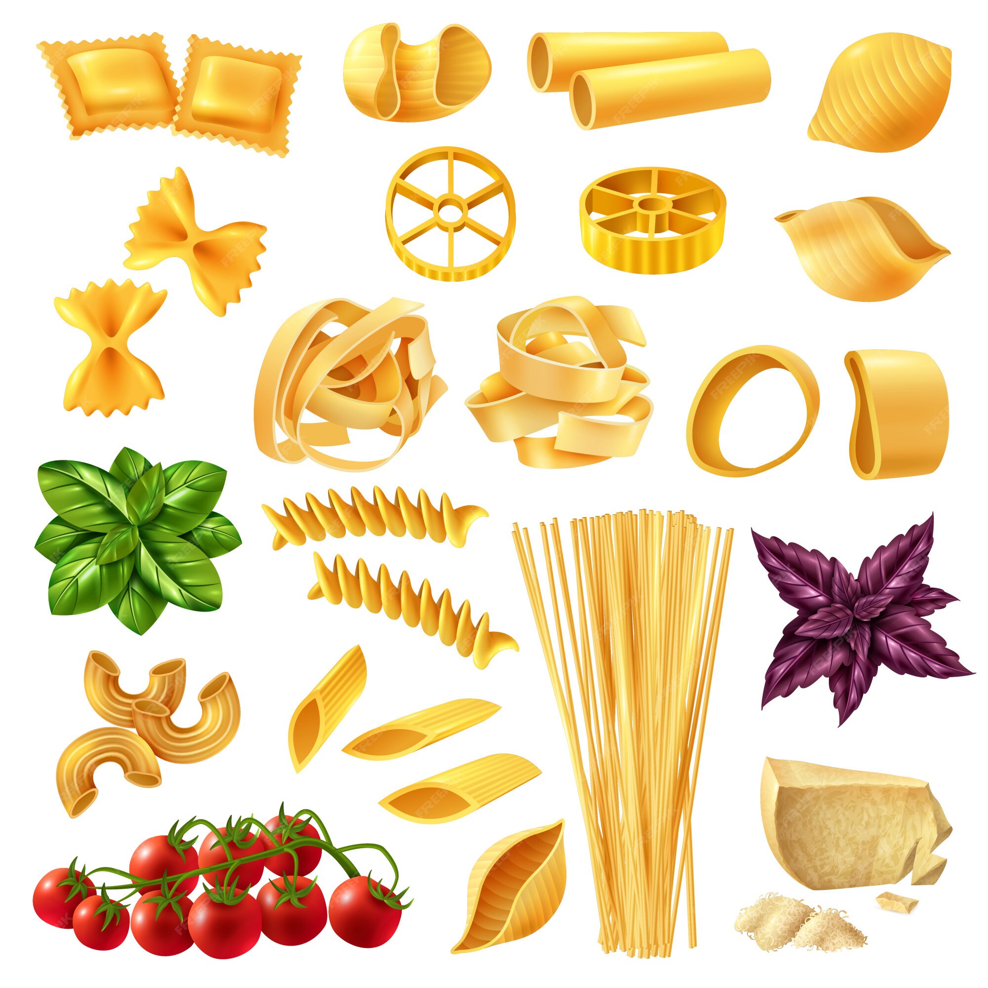 Set of different types pasta Royalty Free Vector Image