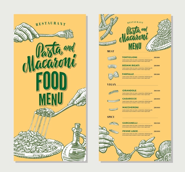 Modello vintage di pasta ristorante cibo menu