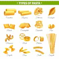 Vettore gratuito tipi di pasta infografica