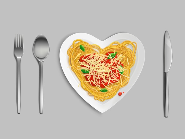 Free vector pasta with sauce and cheese top view