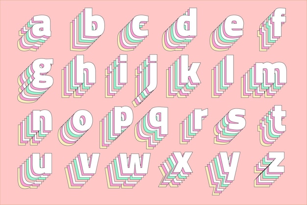 Pastel alphabet layered vector set typography