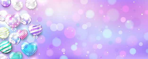 Pastel balloons on bokeh background with copy space