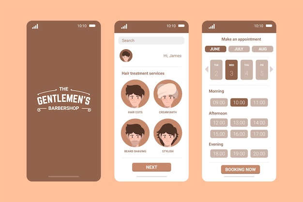 Pastel brown barber shop booking app