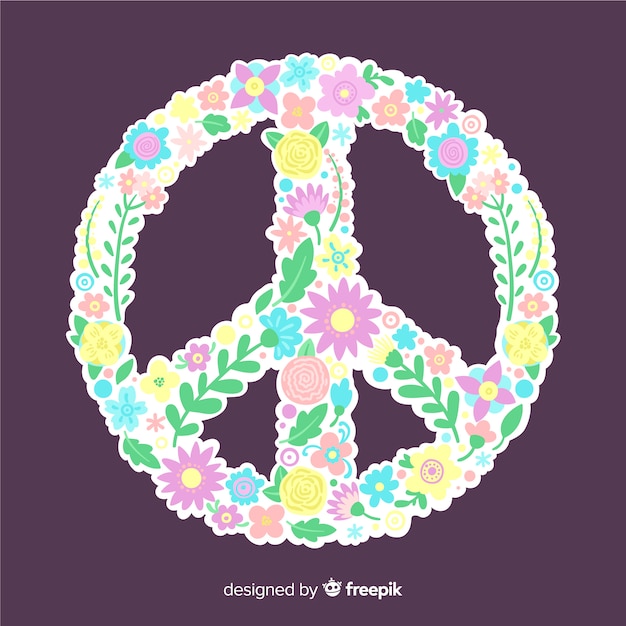 Pastel color floral peace sign background