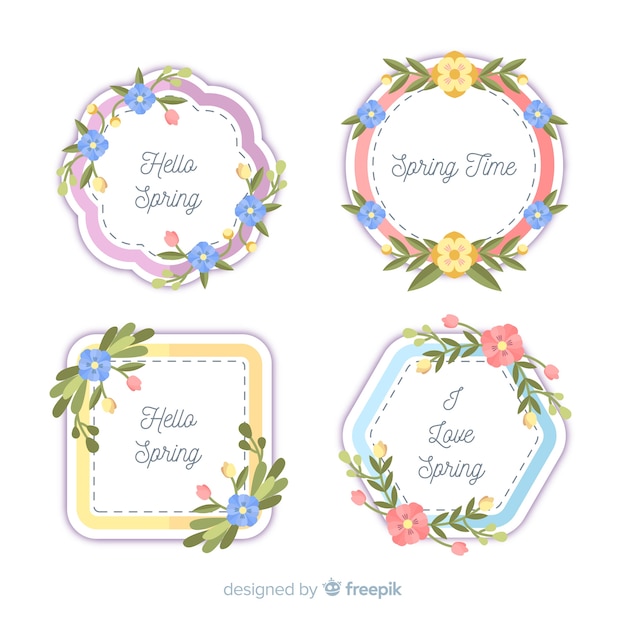 Free vector pastel color frames spring label collection