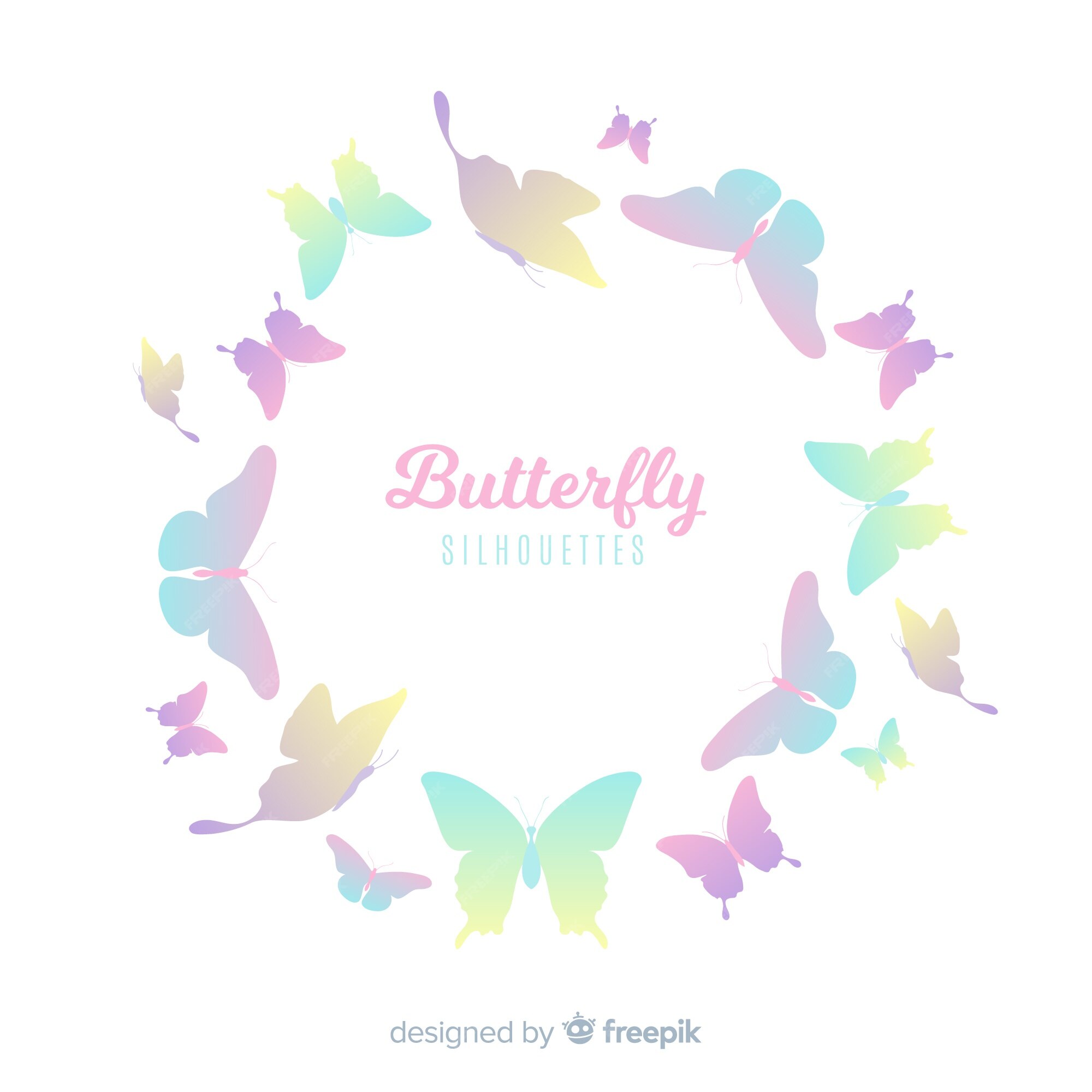 Free Vector | Pastel color gradient butterfly swarm silhouette background