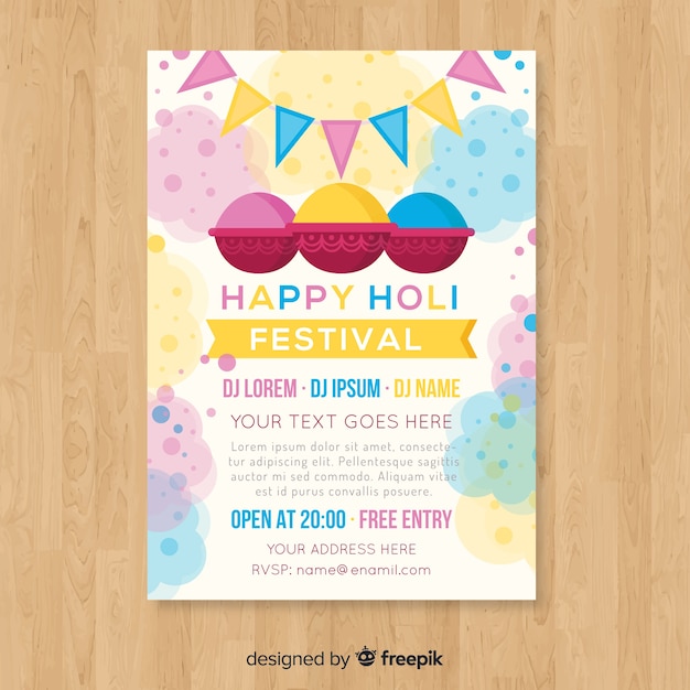 Free vector pastel color holi festival party poster